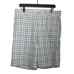 Nike White Gray Plaid Golf Shorts Size 35 Pockets